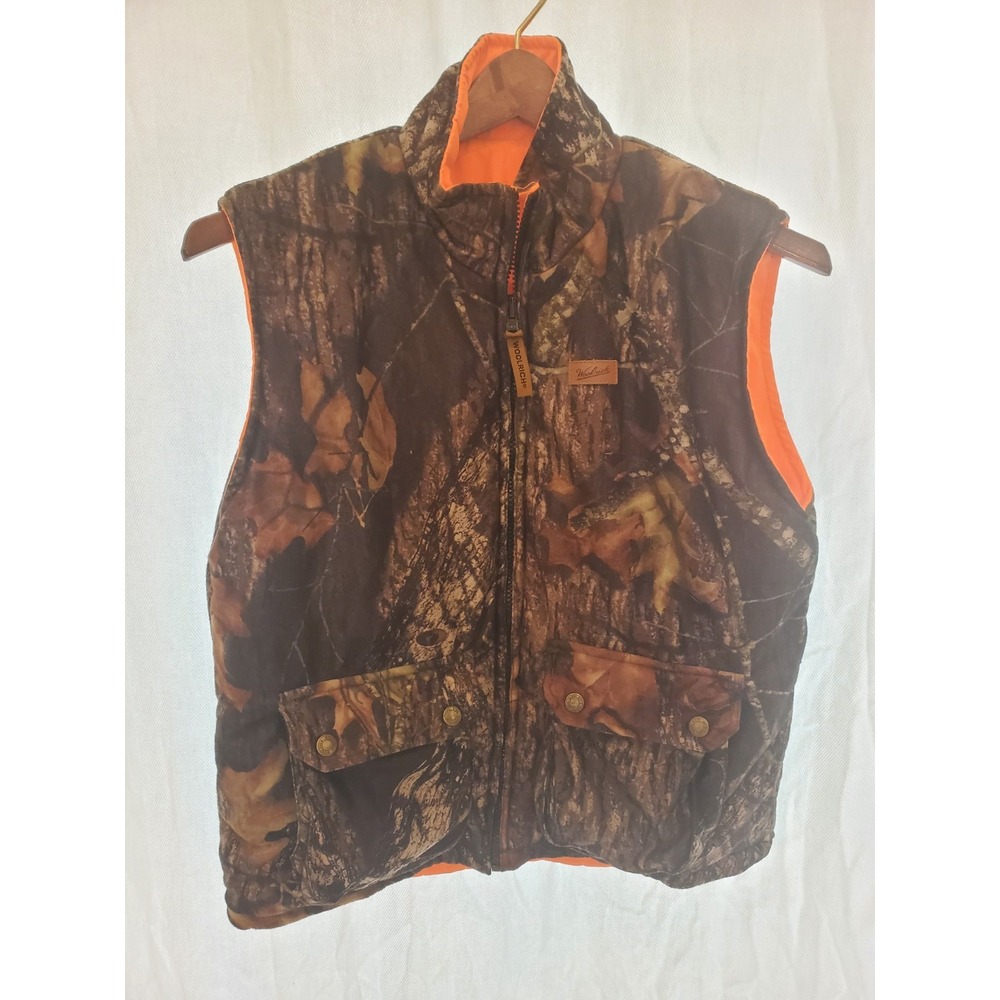 Woolrich Reversible Camo Blaze Orange Hunting Vest Mens M Camouflage Utility